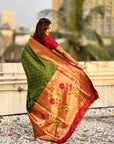 Mehendi Green Zari Woven Bandhani Paithani Fusion Silk Saree