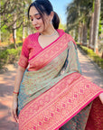 Grey Pure Tissue Zari Woven Saree with Contrast Weaves