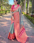 Grey Pure Tissue Zari Woven Saree with Contrast Weaves