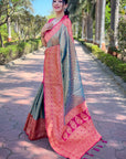 Grey Pure Tissue Zari Woven Saree with Contrast Weaves