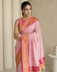 Babypink Soft Silk Paithani Saree For Women Meenakari Zari Weaving Floral Motifs Traditional Wedding Saree With Brocade Blouse