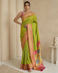 Chutney Soft Silk Paithani Saree For Women Meenakari Zari Weaving Floral Motifs Traditional Wedding Saree With Brocade Blouse