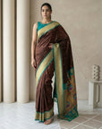 Coffee Soft Silk Paithani Saree For Women Meenakari Zari Weaving Floral Motifs Traditional Wedding Saree With Brocade Blouse