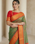 Mehendi Red Soft Silk Paithani Saree For Women Meenakari Zari Weaving Floral Motifs Traditional Wedding Saree With Brocade Blouse