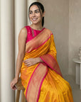 Orange Soft Silk Paithani Saree For Women Meenakari Zari Weaving Floral Motifs Traditional Wedding Saree With Brocade Blouse