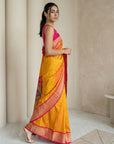 Orange Soft Silk Paithani Saree For Women Meenakari Zari Weaving Floral Motifs Traditional Wedding Saree With Brocade Blouse