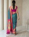 Pgreen Soft Silk Paithani Saree For Women Meenakari Zari Weaving Floral Motifs Traditional Wedding Saree With Brocade Blouse