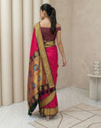 Pink Soft Silk Paithani Saree For Women Meenakari Zari Weaving Floral Motifs Traditional Wedding Saree With Brocade Blouse