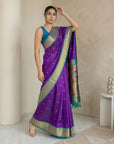 Purple Soft Silk Paithani Saree For Women Meenakari Zari Weaving Floral Motifs Traditional Wedding Saree With Brocade Blouse