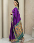 Purple Soft Silk Paithani Saree For Women Meenakari Zari Weaving Floral Motifs Traditional Wedding Saree With Brocade Blouse