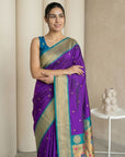 Purple Soft Silk Paithani Saree For Women Meenakari Zari Weaving Floral Motifs Traditional Wedding Saree With Brocade Blouse