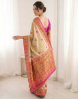 Cream Pure Soft Tissue Paithani Saree Designer Traditional Saree With Meenakari Pallu Peacock Border Zari Weaving Wedding Festive Saree