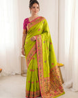 Mehendi Pure Soft Tissue Paithani Saree Designer Traditional Saree With Meenakari Pallu Peacock Border Zari Weaving Wedding Festive Saree