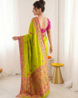 Mehendi Pure Soft Tissue Paithani Saree Designer Traditional Saree With Meenakari Pallu Peacock Border Zari Weaving Wedding Festive Saree