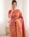 Pink Pure Soft Tissue Paithani Saree Designer Traditional Saree With Meenakari Pallu Peacock Border Zari Weaving Wedding Festive Saree
