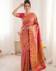 Pink Pure Soft Tissue Paithani Saree Designer Traditional Saree With Meenakari Pallu Peacock Border Zari Weaving Wedding Festive Saree