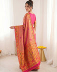 Pink Pure Soft Tissue Paithani Saree Designer Traditional Saree With Meenakari Pallu Peacock Border Zari Weaving Wedding Festive Saree