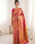 Pink Pure Soft Tissue Paithani Saree Designer Traditional Saree With Meenakari Pallu Peacock Border Zari Weaving Wedding Festive Saree