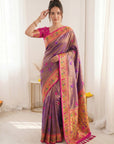 Violet Pure Soft Tissue Paithani Saree Designer Traditional Saree With Meenakari Pallu Peacock Border Zari Weaving Wedding Festive Saree