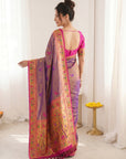 Violet Pure Soft Tissue Paithani Saree Designer Traditional Saree With Meenakari Pallu Peacock Border Zari Weaving Wedding Festive Saree