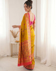 Yellow Pure Soft Tissue Paithani Saree Designer Traditional Saree With Meenakari Pallu Peacock Border Zari Weaving Wedding Festive Saree