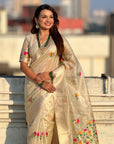 Organza Jamdani Saree with Zari Woven Pallu Festive Wear Saree with Brocade Blouse