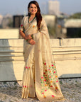 Organza Jamdani Saree with Zari Woven Pallu Festive Wear Saree with Brocade Blouse