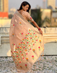 Organza Jamdani Saree with Zari Woven Pallu Festive Wear Saree with Brocade Blouse
