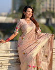 Organza Jamdani Saree with Zari Woven Pallu Festive Wear Saree with Brocade Blouse