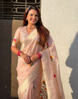 Organza Jamdani Saree with Zari Woven Pallu Festive Wear Saree with Brocade Blouse