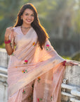 Organza Jamdani Saree with Zari Woven Pallu Festive Wear Saree with Brocade Blouse