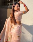Organza Jamdani Saree with Zari Woven Pallu Festive Wear Saree with Brocade Blouse