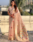 Organza Jamdani Saree with Zari Woven Pallu Festive Wear Saree with Brocade Blouse