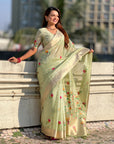 Organza Jamdani Saree with Zari Woven Pallu Festive Wear Saree with Brocade Blouse