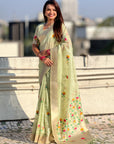 Organza Jamdani Saree with Zari Woven Pallu Festive Wear Saree with Brocade Blouse