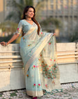 Organza Jamdani Saree with Zari Woven Pallu Festive Wear Saree with Brocade Blouse