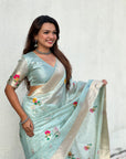 Organza Jamdani Saree with Zari Woven Pallu Festive Wear Saree with Brocade Blouse
