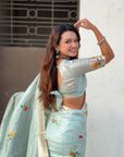 Organza Jamdani Saree with Zari Woven Pallu Festive Wear Saree with Brocade Blouse
