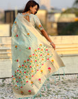 Organza Jamdani Saree with Zari Woven Pallu Festive Wear Saree with Brocade Blouse