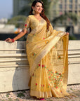 Organza Jamdani Saree with Zari Woven Pallu Festive Wear Saree with Brocade Blouse