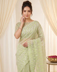 Pista Pure Organza Silk Crush Saree Designer Party Wear Saree With Turkish Work Embroidered Cutwork Border Wedding Festive Saree