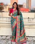 Rama Blue Pure Viscose Silk Position Printed Darbari Saree