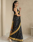 Black Paithani Silk Saree with Jhumka Zari Motifs, Meenakari Peacock Pallu and Triple Muniya Border
