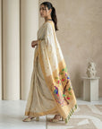Cream Paithani Silk Saree with Jhumka Zari Motifs, Meenakari Peacock Pallu and Triple Muniya Border