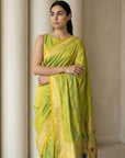 Mehendi Paithani Silk Saree with Jhumka Zari Motifs, Meenakari Peacock Pallu and Triple Muniya Border
