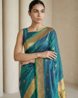 PGreen Paithani Silk Saree with Jhumka Zari Motifs, Meenakari Peacock Pallu and Triple Muniya Border