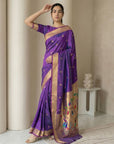 Purple Paithani Silk Saree with Jhumka Zari Motifs, Meenakari Peacock Pallu and Triple Muniya Border
