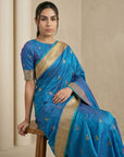 Rama Paithani Silk Saree with Jhumka Zari Motifs, Meenakari Peacock Pallu and Triple Muniya Border