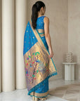 Rama Paithani Silk Saree with Jhumka Zari Motifs, Meenakari Peacock Pallu and Triple Muniya Border