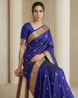 Violet Paithani Silk Saree with Jhumka Zari Motifs, Meenakari Peacock Pallu and Triple Muniya Border